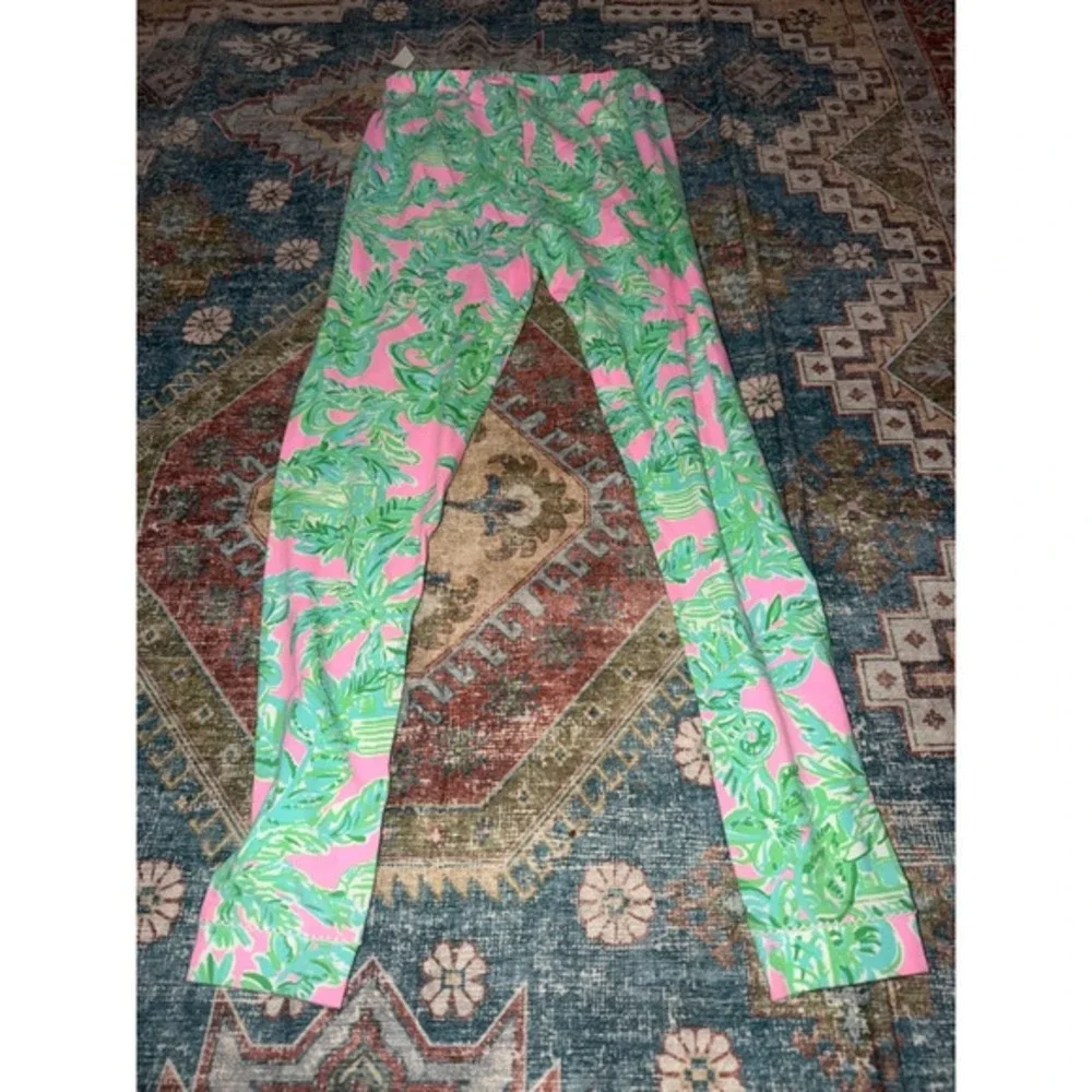 Lilly Pulitzer Girls Pink Green Palm Print‎ Pajama Leggings Size 12 RN88189